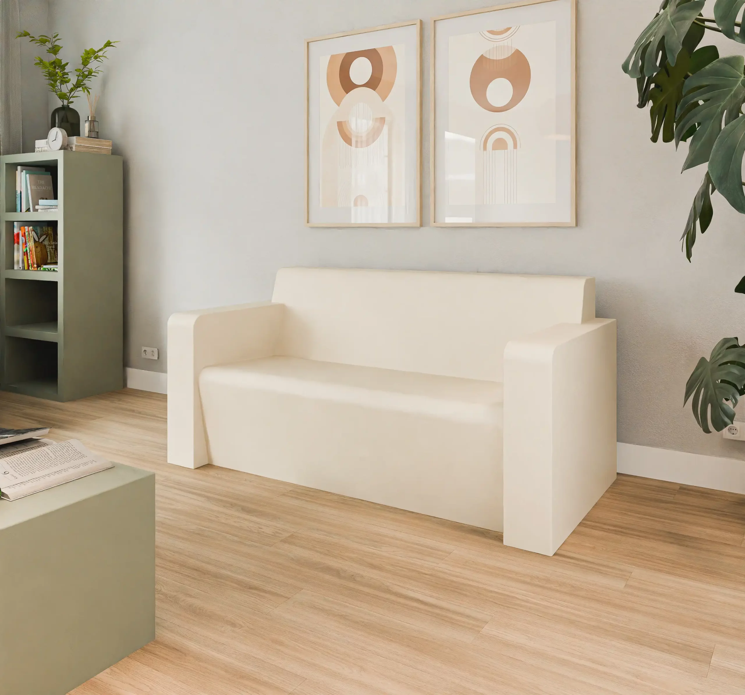 Zachte 2-zitsbank met rechte armleuningen - model Arthur